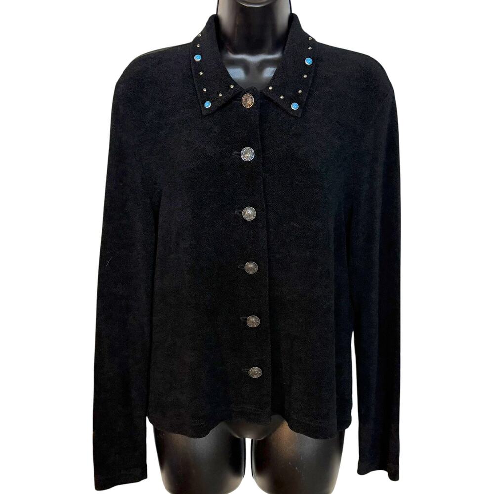 VTG 90s New Frontier Western Cowgirlcore Studded Turquoise Concho Button Top M